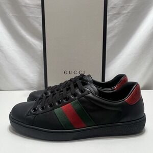 Gucci ACE Low Top Sneakers /Trainers Men's Size G 8 US 9 Black & Red NEW